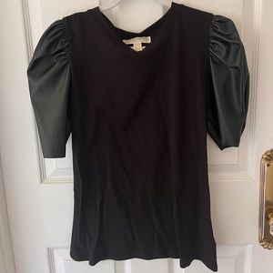 Michael Kors black puff sleeve top-vegan leather sleeves